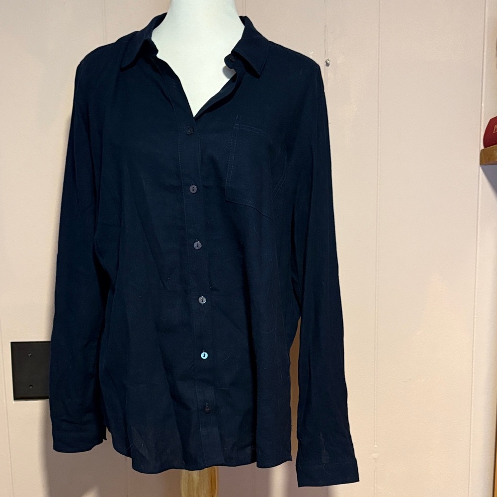 Susan Graver Navy Button Down Shirt